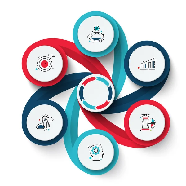 Wektor wirowa elementy infografikę. Szablon diagramu cyklicznego, wykres, prezentacji i wykresu. Koncepcja biznesowa z 6 opcje, części, czynności lub procesów. Streszczenie tło. — Wektor stockowy