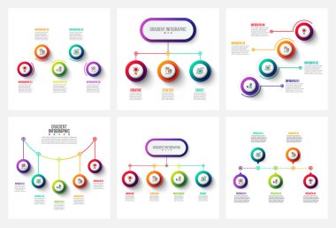 Vektör degrade Infographic ve öğeleri pazarlama. Kullanılabilir tanıtım, diyagramları, faaliyet raporu, web tasarım için. 3, 4, 5 ve 6 seçenekleri, adımları veya işlemler ile iş kavramı.