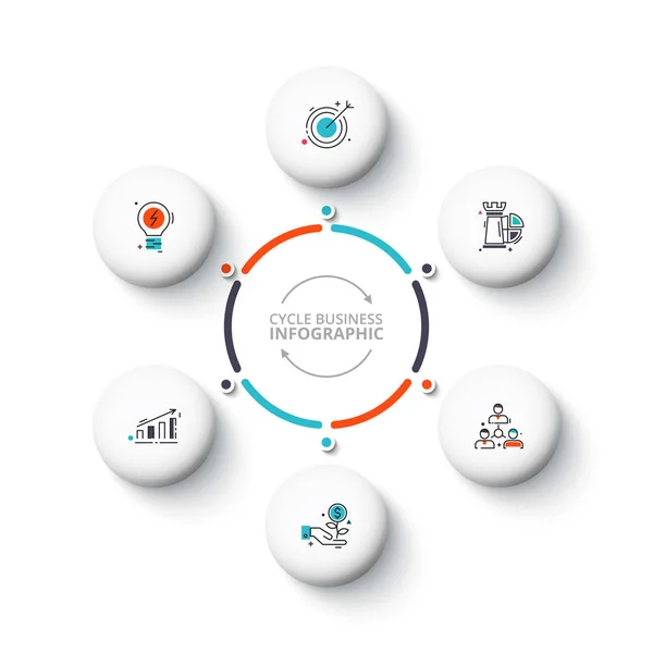 Vektor fehér kör elemek infographic. Ciklus ábra, grafikon, bemutató és kerek diagram sablonja. Üzleti koncepció 6 lehetőségek, alkatrészek, lépéseket vagy folyamatok. Absztrakt háttér. — Stock Vector