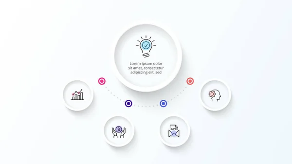 Λευκό πρότυπο σχεδίασης infographic. Διάγραμμα ροής με τέσσερα στοιχεία κύκλου. Έννοια των 5 βήματα της επιχειρηματικής στρατηγικής. Καθαρή διανυσματική απεικόνιση για παρουσίαση. — Διανυσματικό Αρχείο