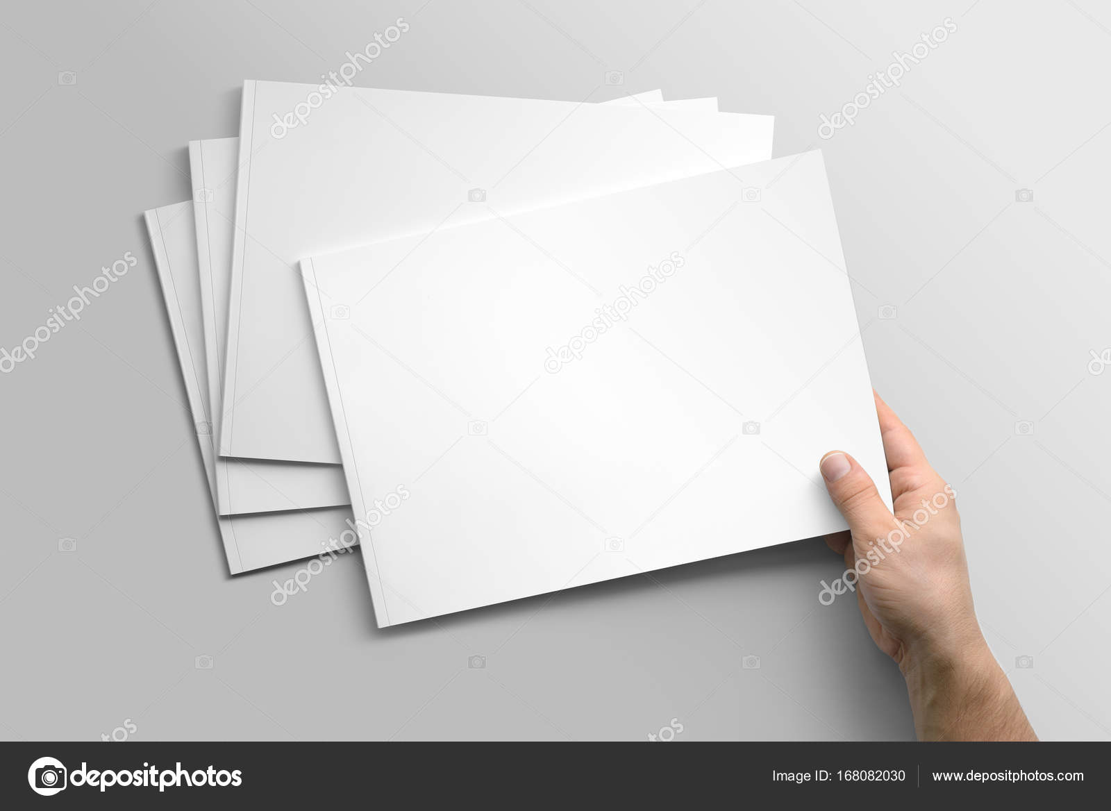Download Blank A4 Photorealistic Landscape Brochure Mockup On Light Grey Background Stock Photo By C Ifeinistanbul 168082030