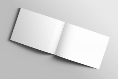 Boş A4 fotogerçekçi manzara broşür mockup ışık gri arka plan üzerinde. 