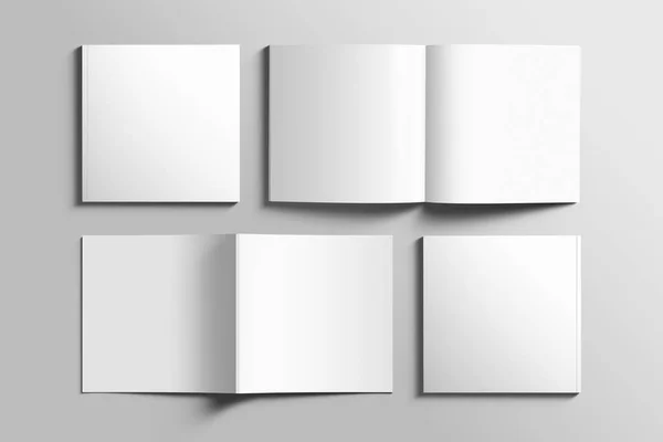 Opuscolo fotorealistico quadrato bianco mockup su fondo grigio chiaro . — Foto Stock