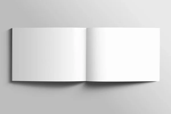 Tomma A4 broschyr-driva på grå bakgrund med fotorealistiska landskap. — Stockfoto