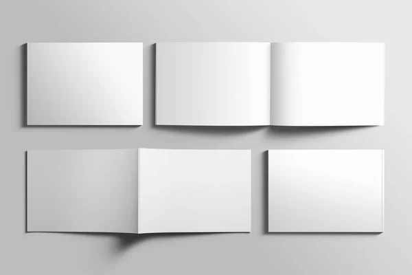 Folleto de paisaje fotorrealista A4 en blanco maqueta sobre fondo gris claro . —  Fotos de Stock