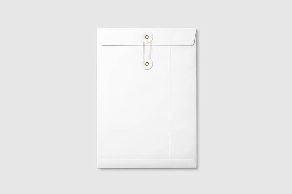 White A4/C4 size String and Washer Envelope Mockup on light grey background. High resolution.