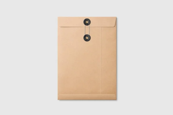 Kraft Paper Tamanho String Black Washer Envelope Mockup Fundo Cinza — Fotografia de Stock