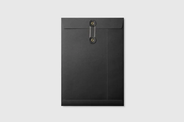 Черная Бумага Формата String Washer Envelope Mockup Светло Сером Фоне — стоковое фото