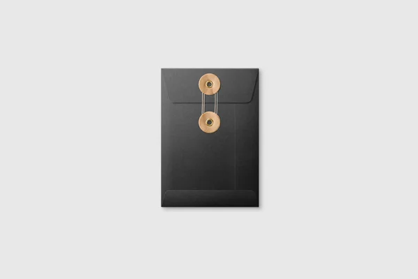 Fekete Papír Méretű String Brown Washer Envelope Mockup Világosszürke Háttérrel — Stock Fotó