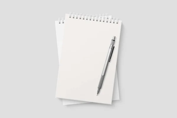 Cuaderno Espiral Realista Blanco Encuadernado Maqueta Sobre Fondo Gris Claro — Foto de Stock