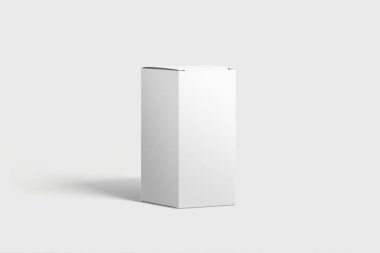 Açık gri arka planda Amber Ek Şişesi ve Kutu Mokup Modeli. Tasarımınız için model şablonu hazır. 