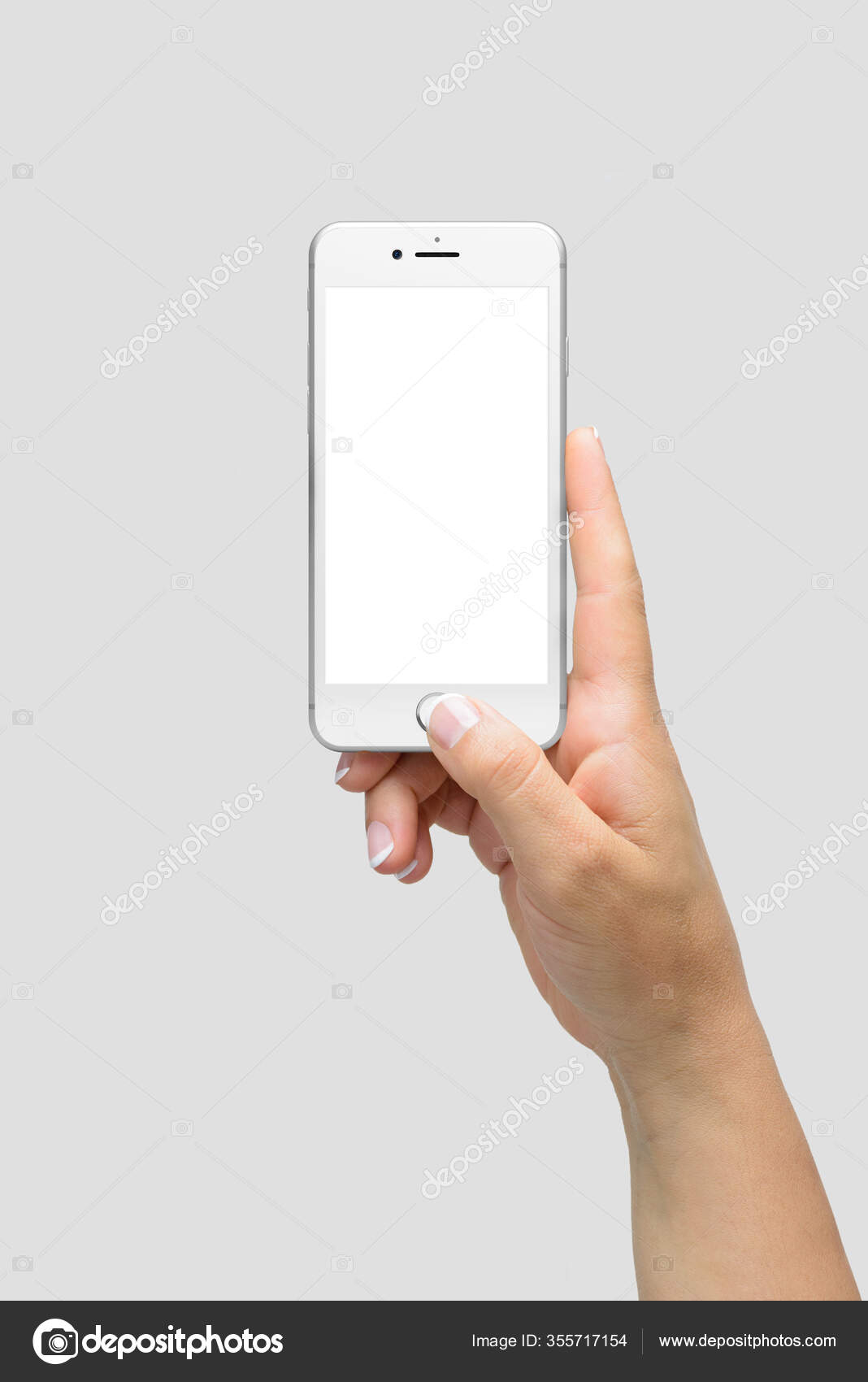 Download Mockup Female Hand Holding Phone Isolated Light Grey Background App Stock Photo C Ifeinistanbul 355717154 PSD Mockup Templates