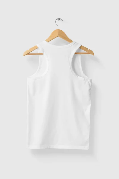 Blanco White Tank Top Shirt Mock Houten Hanger Achteraanzicht Hoge — Stockfoto