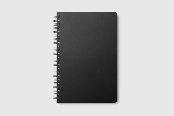 Πραγματική Φωτογραφία Σπιράλ Notepad Mockup Template Μαύρο Χάρτινο Κάλυμμα Απομονωμένο — Φωτογραφία Αρχείου