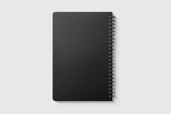 Πραγματική Φωτογραφία Σπιράλ Notepad Mockup Template Μαύρο Χάρτινο Κάλυμμα Απομονωμένο — Φωτογραφία Αρχείου