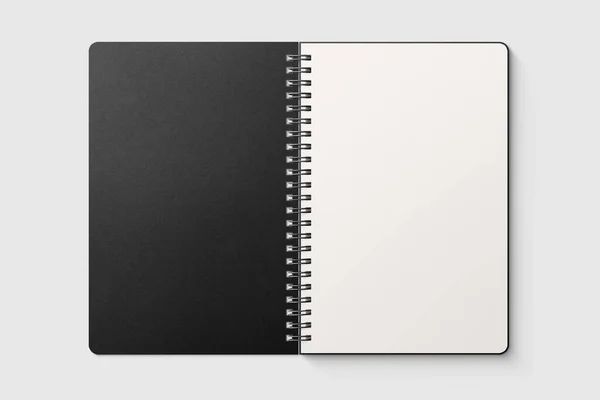 Πραγματική Φωτογραφία Σπιράλ Notepad Mockup Template Μαύρο Χάρτινο Κάλυμμα Απομονωμένο — Φωτογραφία Αρχείου