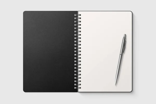 Πραγματική Φωτογραφία Σπιράλ Notepad Mockup Template Μαύρο Χάρτινο Κάλυμμα Απομονωμένο — Φωτογραφία Αρχείου