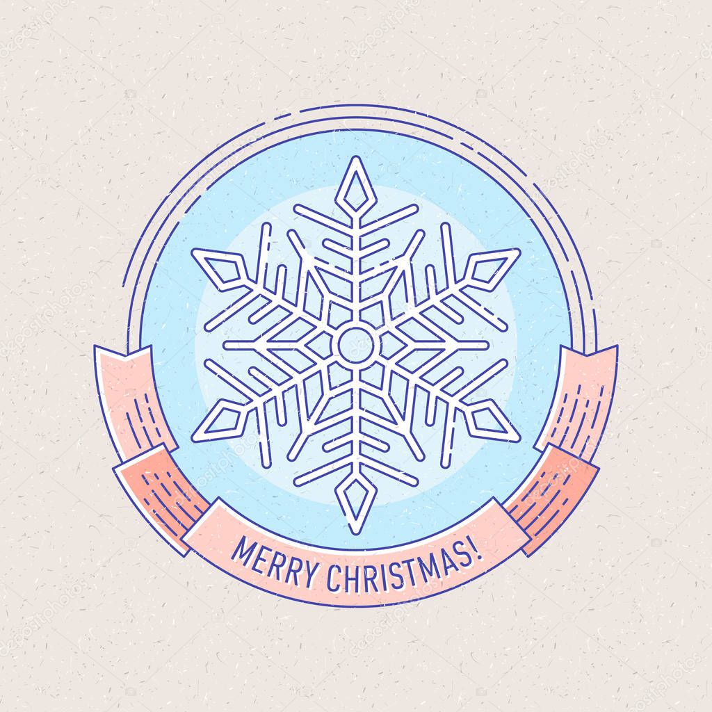 Vintage New Year and Christmas badge or labels with snowflake for greetings cards, gift tags, Christmas sale or web design. Thin lines. Template for card or invitation. Vector.