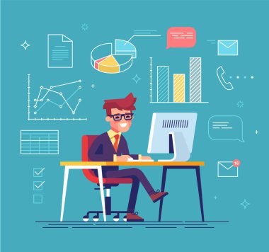 Onun bilgisayar çalışan iş adamı.