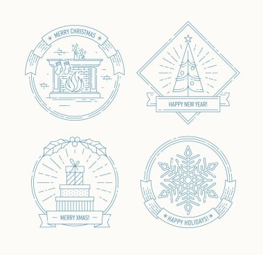 Neşeli Noel ve mutlu yeni yıl rozetleri ayarla.