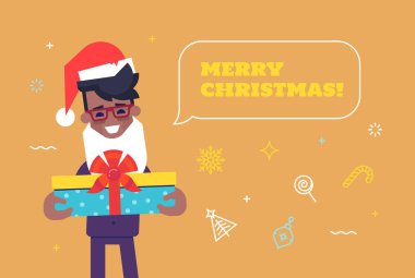 Hediye vermek santa şapka siyah işadamı