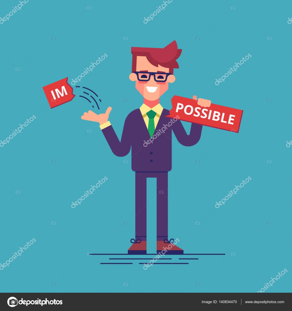 Man breaks off a piece of word impossible. Vector. — Stock Vector
