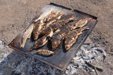 Kızartma tepsisindeki sıcak balık