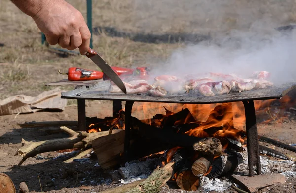 在火上烤肉 — 图库照片