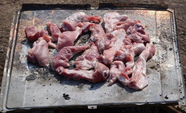 Мясо на гриле в огне — стоковое фото