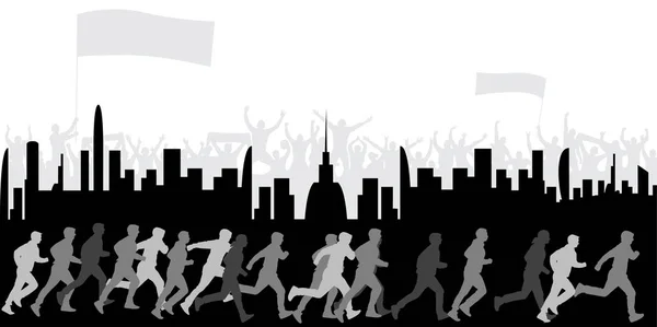 Gente Corriendo Fondo Los Fans Ciudad — Vector de stock