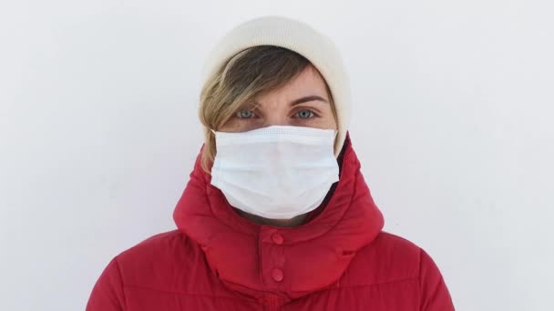 Portrait Une Femme Chirurgienne Gros Plan Fille Avec Masque Prête — Video