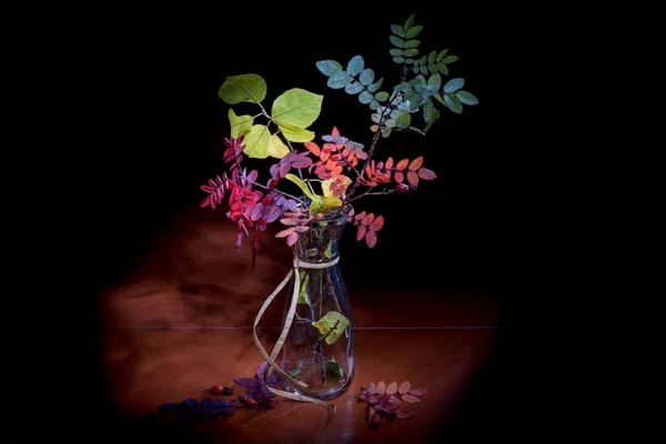 Autumn still life. Bouquet in a vase isolated on a black background Royalty Free Stock Photos