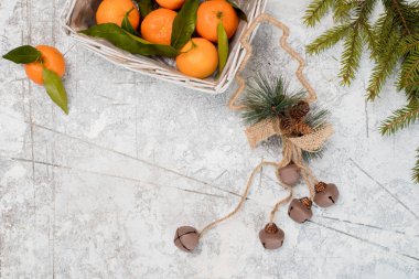 mandalina sepeti hediye ve Noel ağacı dalı ile