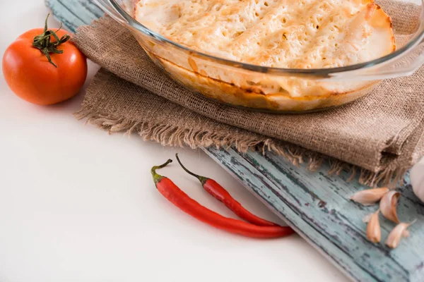 Meat cannelloni sauce bechamel. Top view — Stock Photo, Image