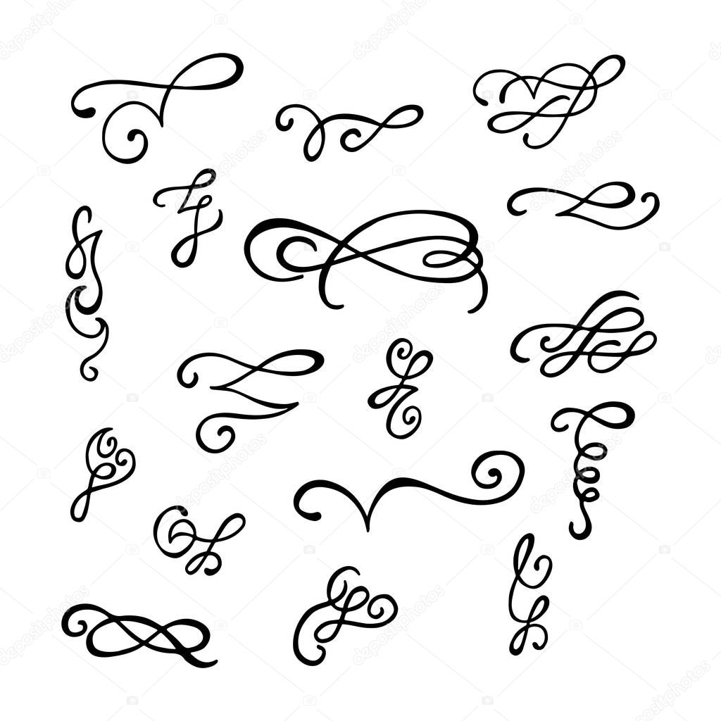 Set of hand drawn calligraphic design elements.