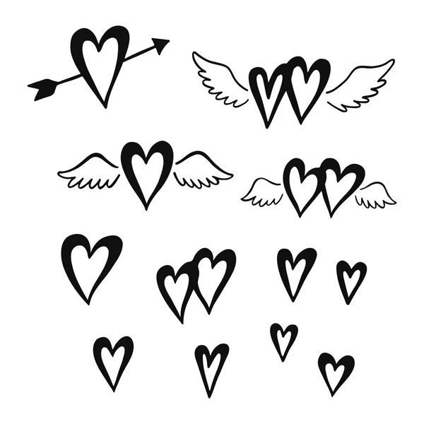 Conjunto de corazones dibujados a mano. — Vector de stock