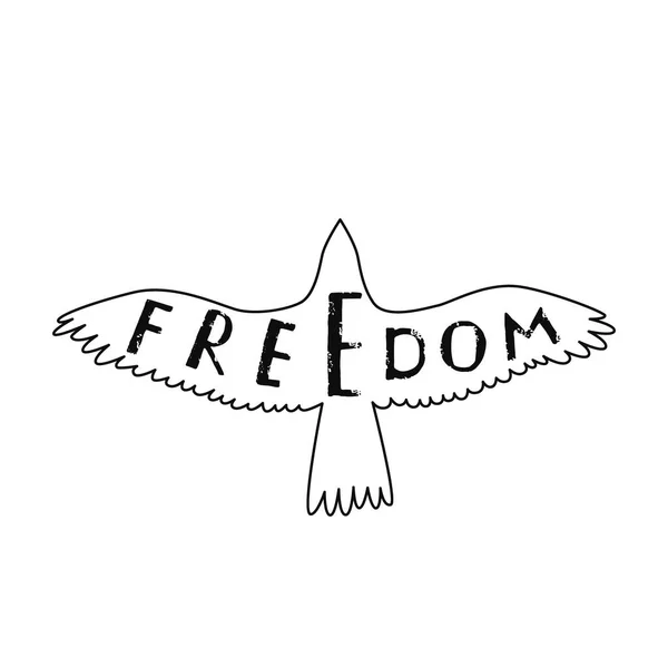 Freedom. Inspirational quote about freedom in flying bird. — Stock Vector