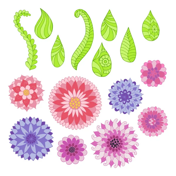 Bunte florale Kollektion mit Blumen und Blättern. — Stockvektor