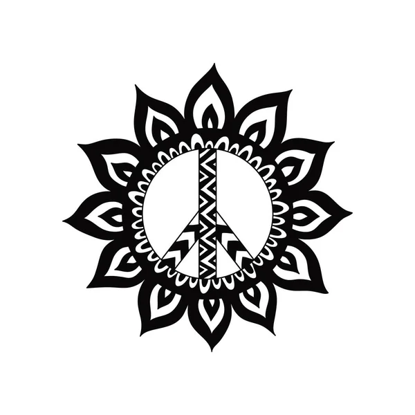 Hippie vintage symbole de paix dans le style zentangle . — Image vectorielle