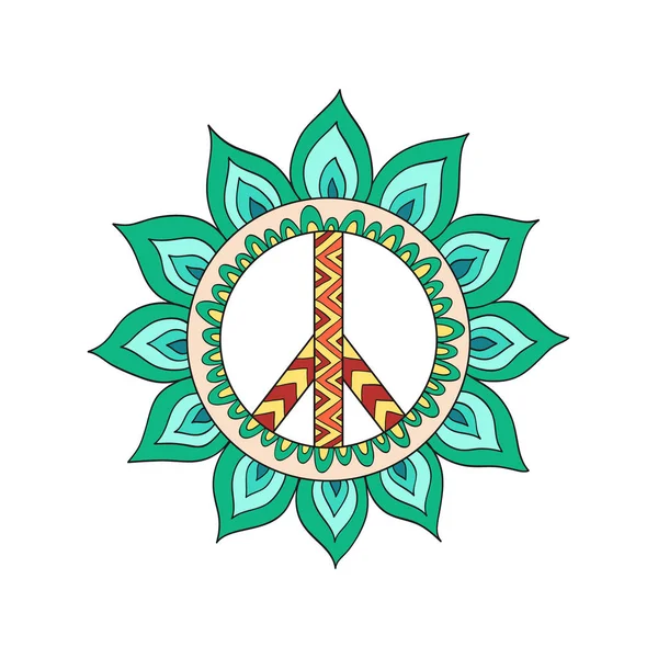 Hippie vintage vrede symbool in zentangle stijl. — Stockvector
