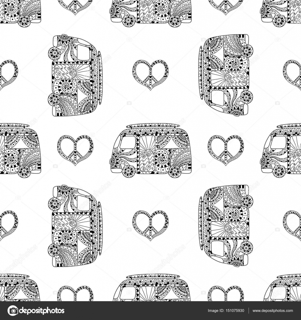 Download Patrón transparente con blanco y negro hippie camper bus y ...