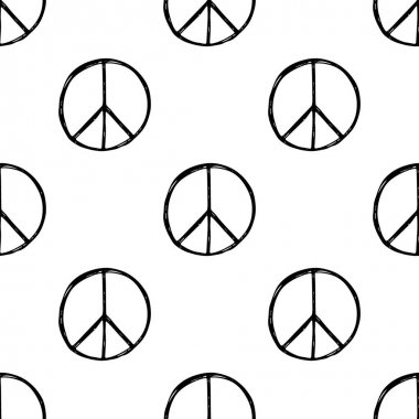 El ile Seamless Modeli hippi barış sembolü çizilmiş. Hippi Pasifik işareti.