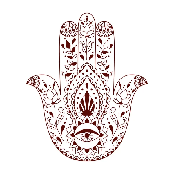 Hamsa india dibujada a mano. Tatuaje de henna de hamsa con adorno étnico . — Vector de stock