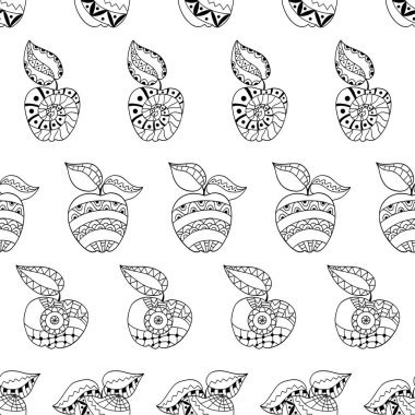 El çekilmiş elma ve anti stres boyama sayfası için bırakır. Boyama kitabı için seamless modeli.