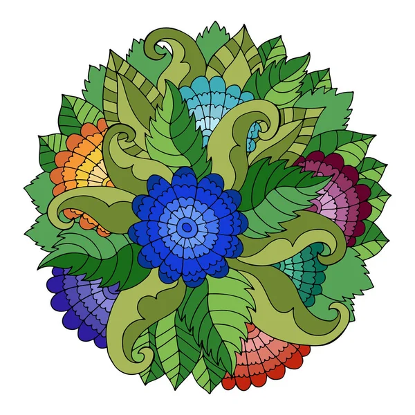 Colorato cerchio ornamento floreale con fiori di campo e foglie in stile zingaro . — Vettoriale Stock