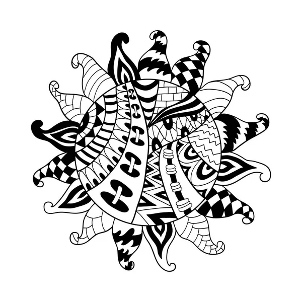 Zentangle símbolo do vetor do sol. Sol ornamento doodle tribal . —  Vetores de Stock