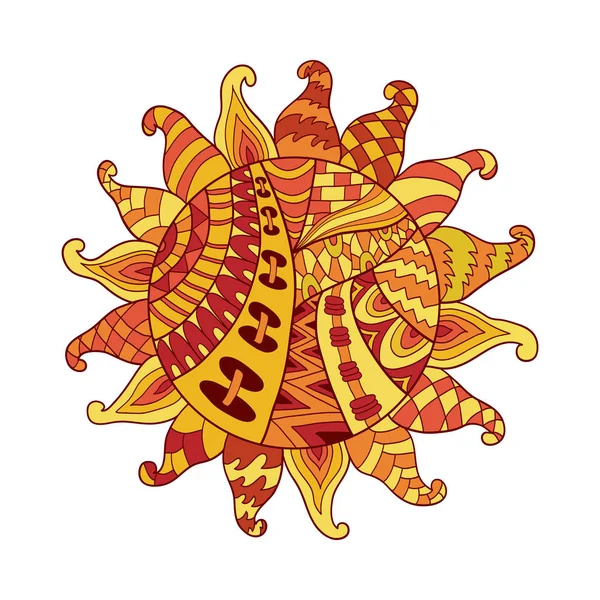 Zentangle słońce wektor symbol. Sun plemiennych doodle ornament. Kolorowy wzór etniczne. — Wektor stockowy