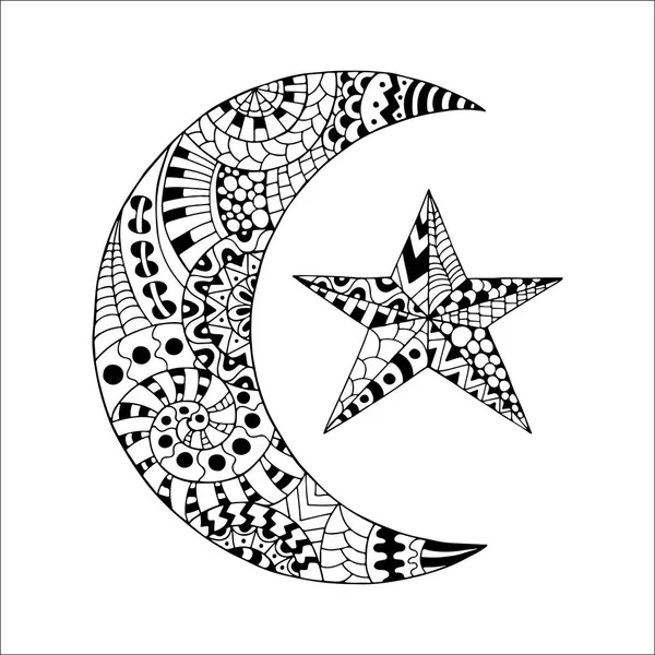 Рука намалювала новий місяць і зірку для сторінки розфарбування напруги . — стоковий вектор