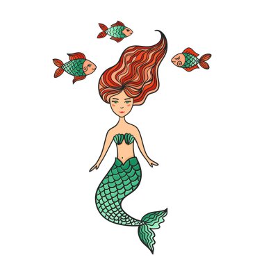 El ile balıkçı şirin küçük denizkızı çekilmiş