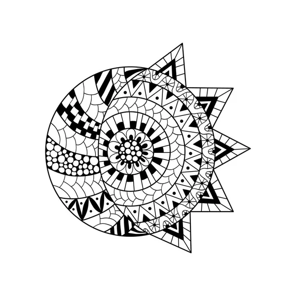 Hand drawn sun and new moon for anti stress colouring page. — Stock Vector